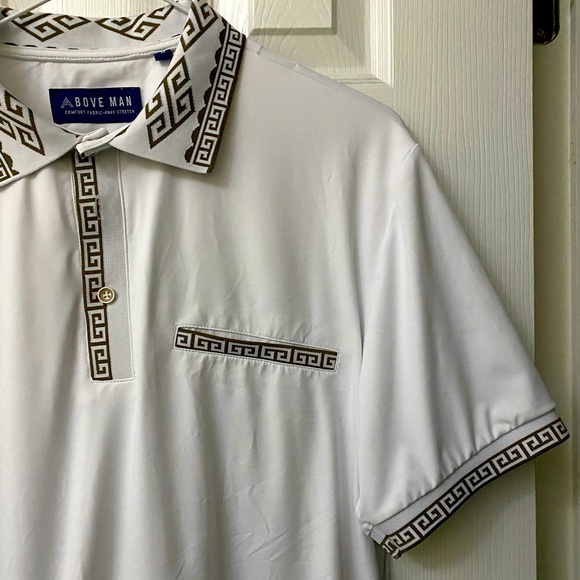 Above Man White/Gold Polo Shirt SLIM FIT Men’s Medium(M) Faux Versace - Picture 2 of 5
